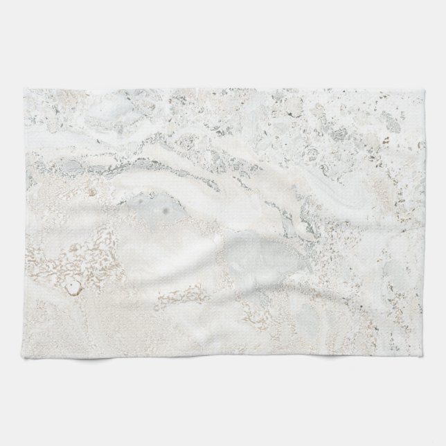 Marble Stone Bright Carrara Beige Ivory Gray Towel (Horizontal)