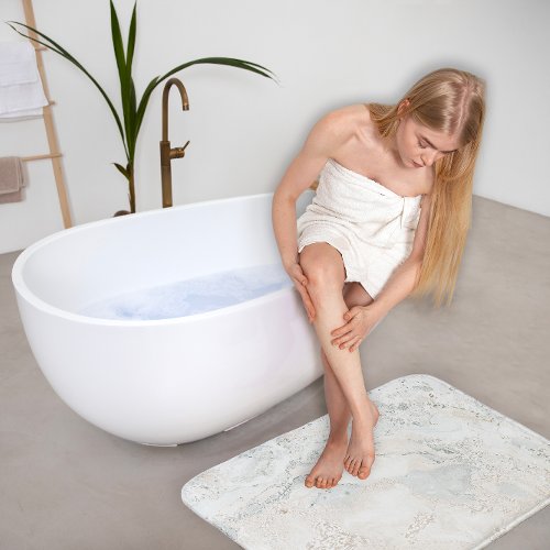 Marble Stone Bright Creamy Beige Ivory Gray Bathroom Mat