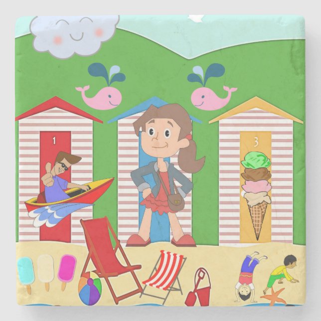 Marble Stone Coaster Beach Fun Ice Cream (Front)