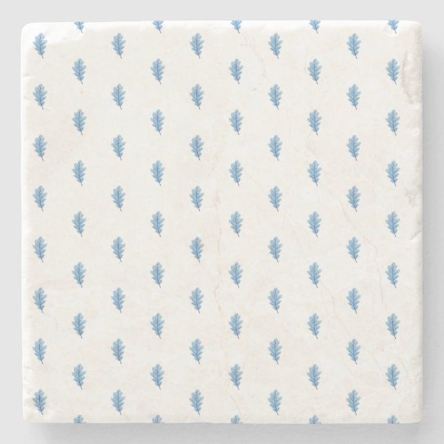 Marble Stone Coaster Job Blue Leaves  (Front)