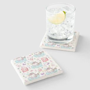 Marble Stone Coaster Pink Blue Unicorn Rainbow Cat