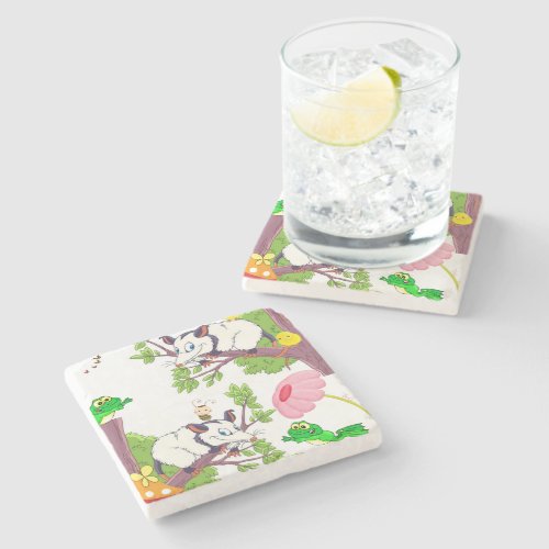 Marble Stone Coaster Possum Chicks Frog Floral 