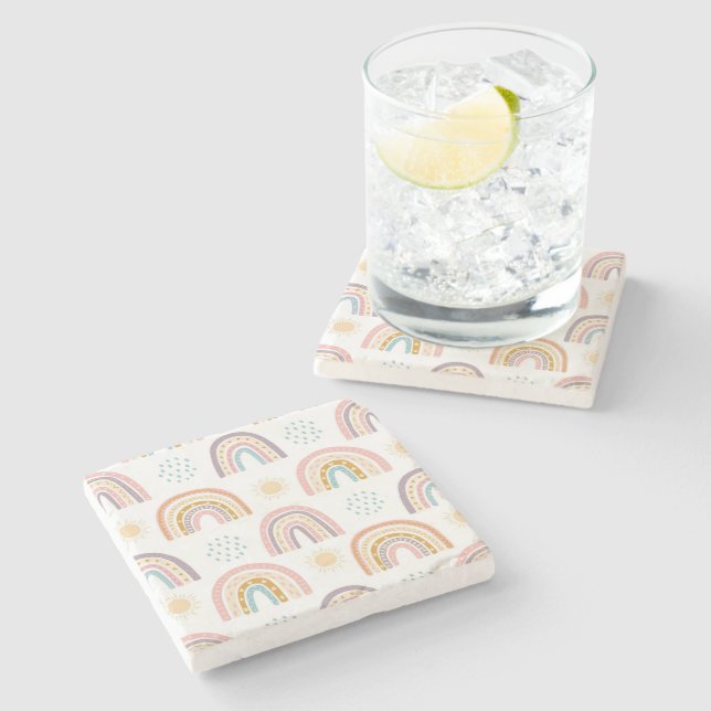 Marble Stone Coaster Rainbow Watercolor (Side)