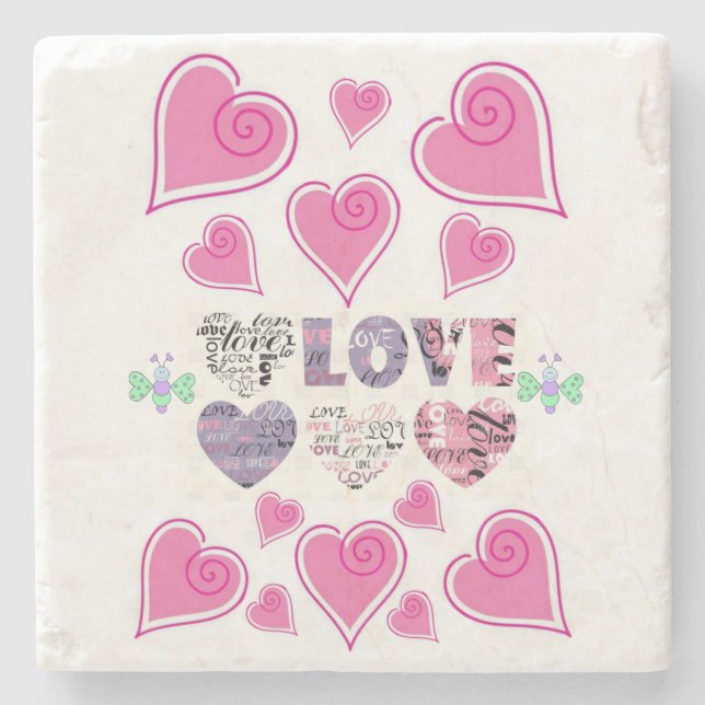 Marble Stone Coaster Valentine's Day (Front)