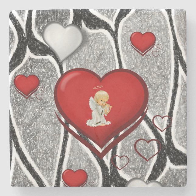 Marble Stone Coaster Valentine's Day Angel (Front)