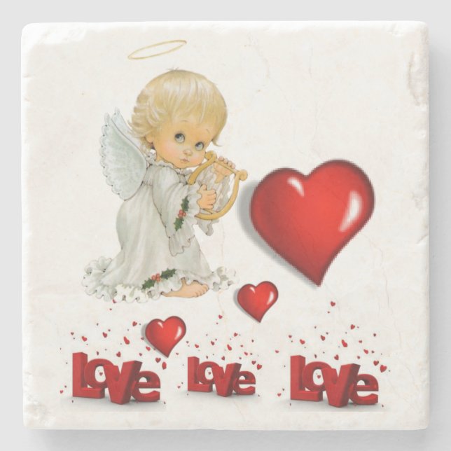 Marble Stone Coaster Valentine's Day Angel (Front)