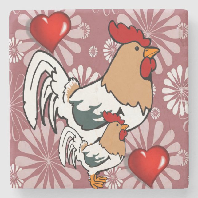 Marble Stone Coaster Valentine's Day Chicken (Front)