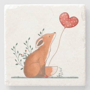 Marble Stone Coaster Valentine's Day Foxy Heart