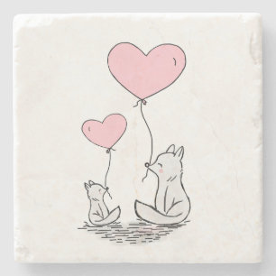 Marble Stone Coaster Valentine's Day Foxy Hearts