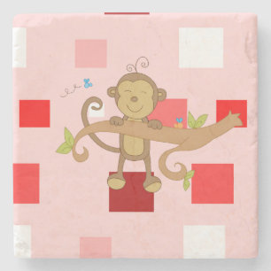 Marble Stone Coaster Valentine's Day Monkey