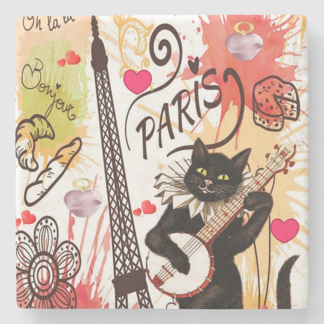 Marble Stone Coaster Valentine's Day Paris (Front)