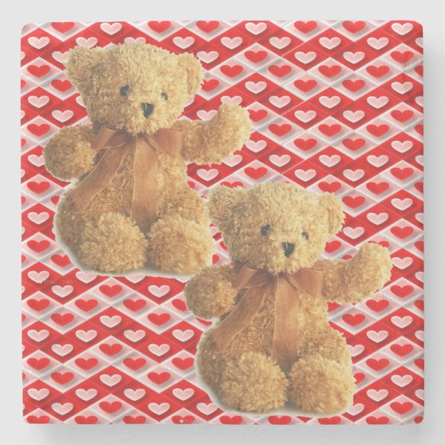 Marble Stone Coaster Valentine's Day Teddy Bear (Front)