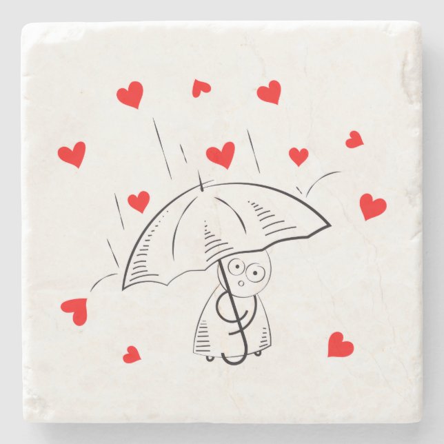 Marble Stone Coaster Valentine's Day Umbrella Red  (Front)