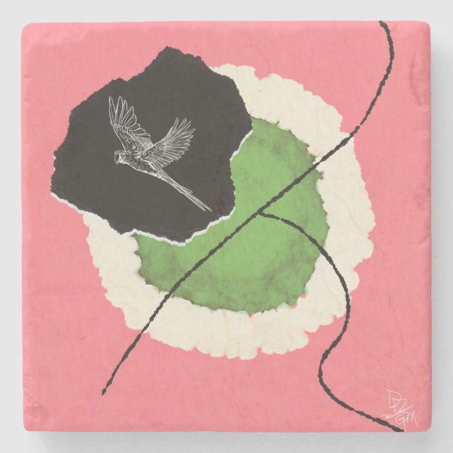 Marble Stone Coaster with Soaring Bird (Front)