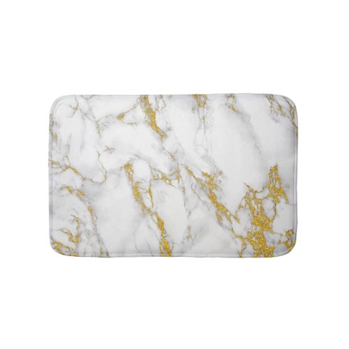 Marble Stone In Gray White  Gold Bathroom Mat