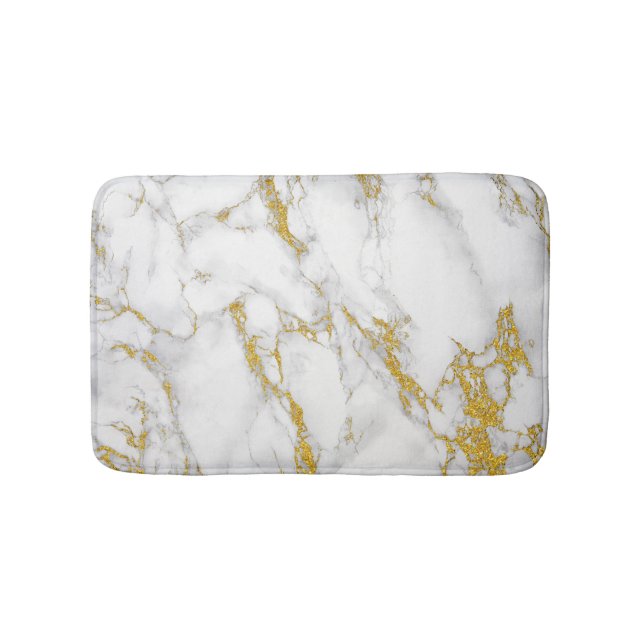 Marble Stone In Gray White & Gold Bathroom Mat (Front)