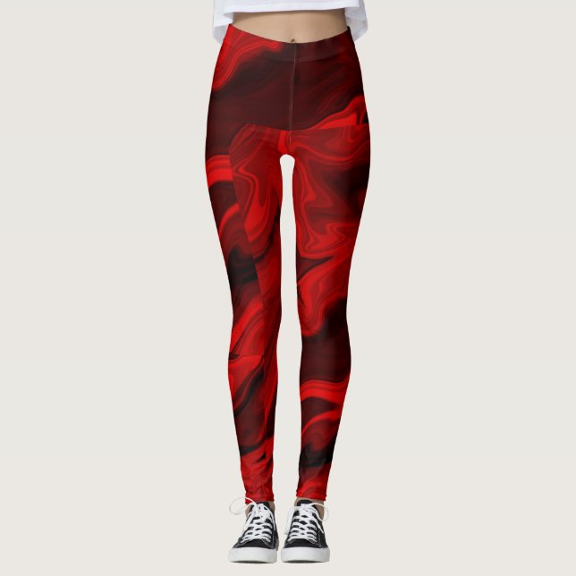 Marble Stone Look Blood Red Leggings (Front)