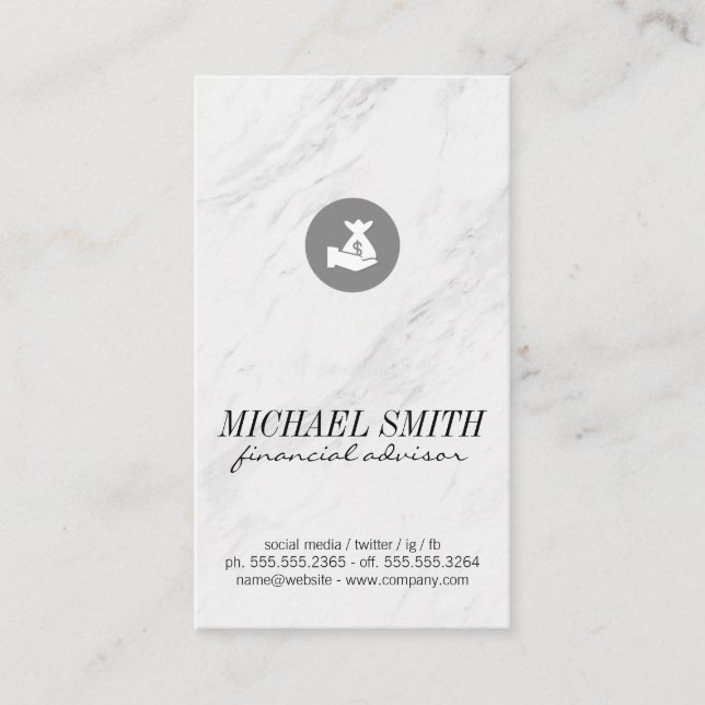 Marble Stone Money Bag Icon Business Card (Front)