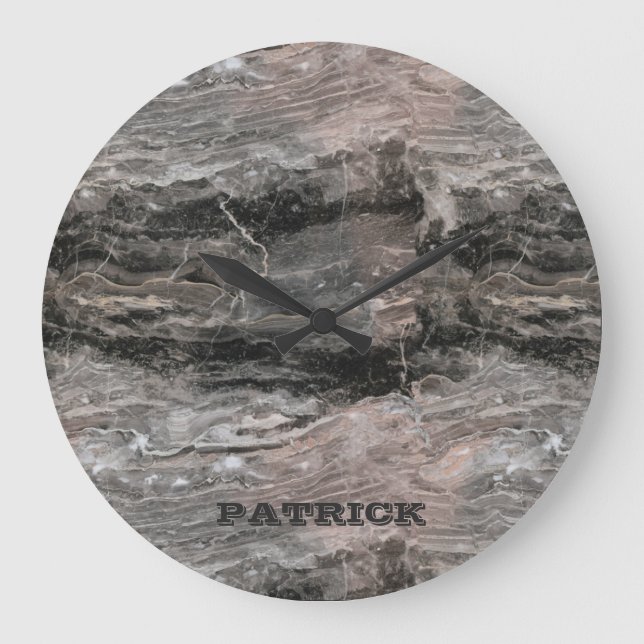 Marble Stone  Pattern in Gray Tones Monogram Large Clock (Front)
