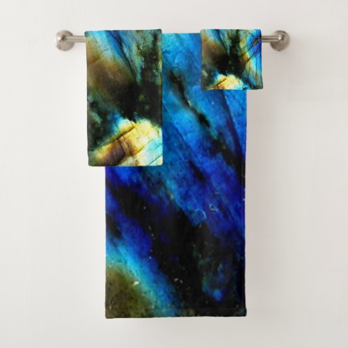 marble stone teal turquoise indigo blue agate bath towel set