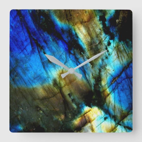 Marble stone Teal turquoise indigo blue agate Square Wall Clock