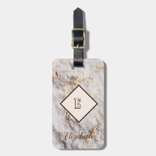 Marble Stone Texture Monogram_Personalized Luggage Tag