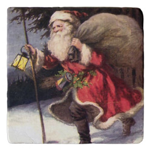 Marble Stone Trivet Old Santa Claus painting Trivet