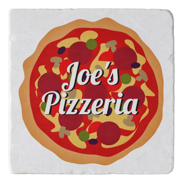 Marble stone trivet with pepperoni pizza design (Front)