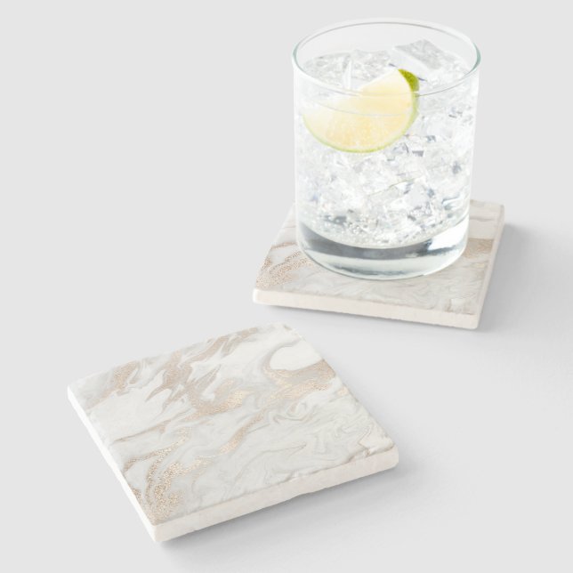 Marble Stone White Gold Beige Ivory Cream Gray Coaster (Side)