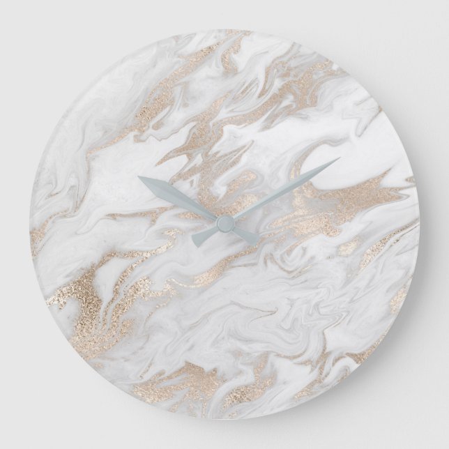 Marble Stone White Gold Beige Ivory Cream Gray Large Clock (Front)