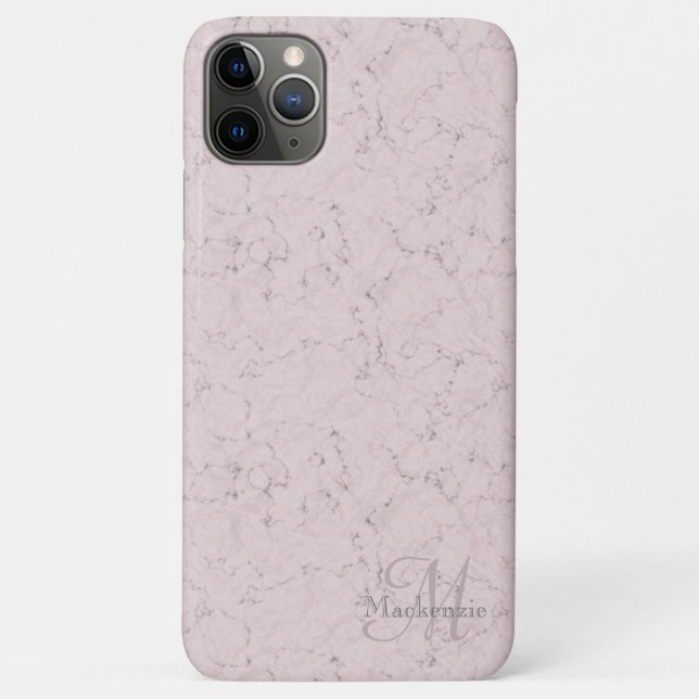 Marble Style Blush Pink Gray Monogram Custom Name Case-Mate iPhone Case (Back)