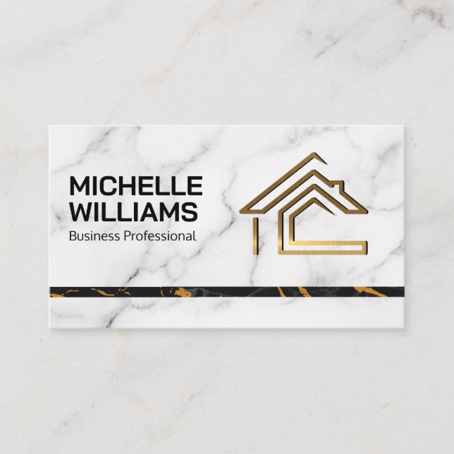 Marble | Stylish | Luxury Gold Home Logo Business Card (Front)