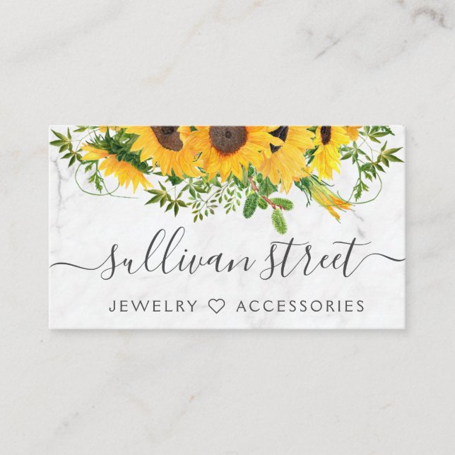 Marble Sunflower Jewelry Boutique Business Card (Front)