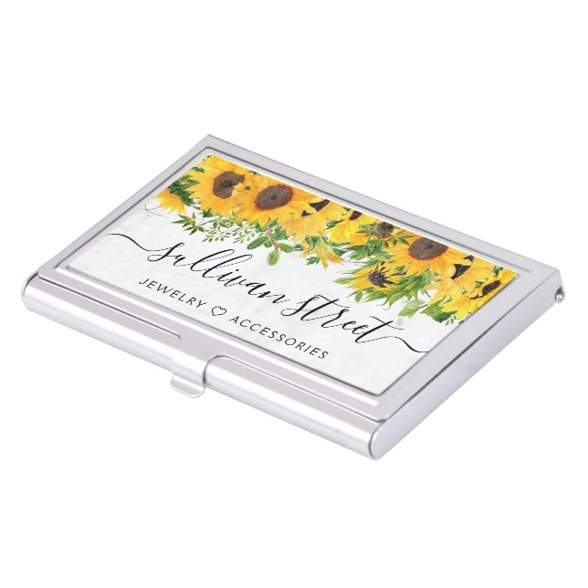 Marble Sunflower Jewelry Boutique Business Card Case (Front)