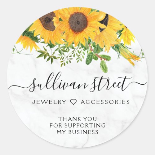 Marble Sunflower Small Business Thank You Classic Round Sticker