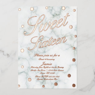 Marble Sweet Sixteen Rose Gold Pressed   Foil Invitation