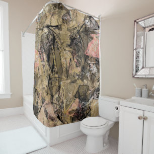 Marble Swirl Abstract Gold Rose Pink Black Modern Shower Curtain