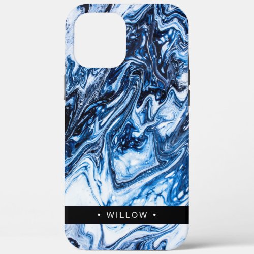 Marble Swirl Navy Blue Personalized iPhone 12 Pro Max Case