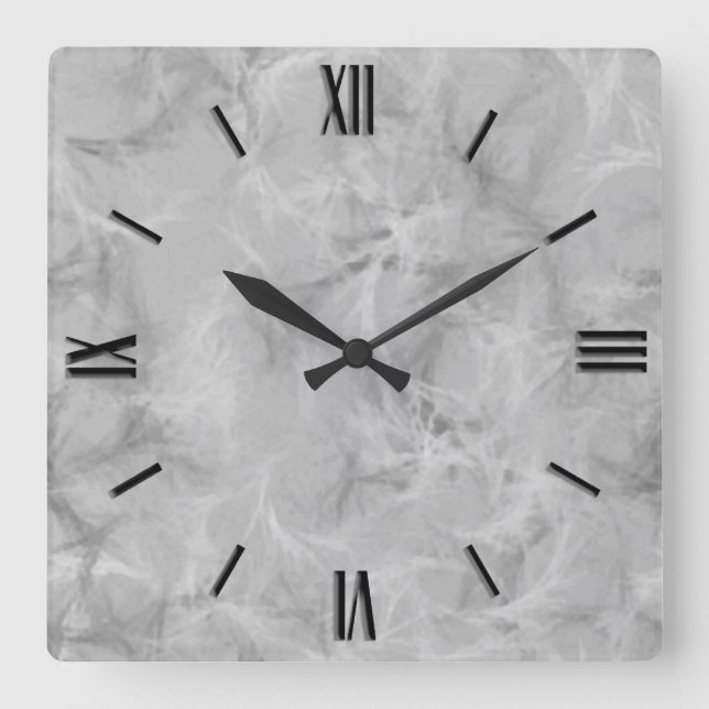 Marble Swirl Print in Soft Gray Framed Square Wall Clock (Front)