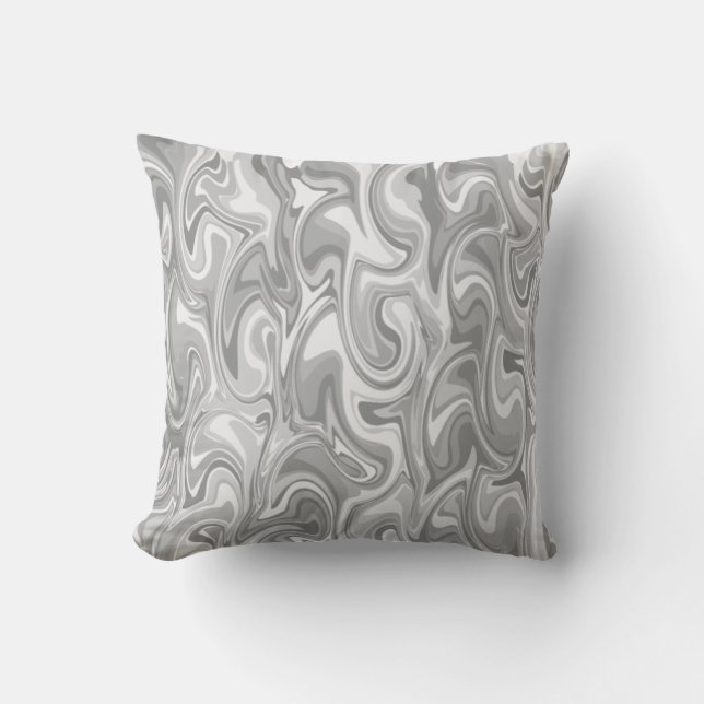 Marble Swirl Texture - Silver Tones Throw Pillow (Front)
