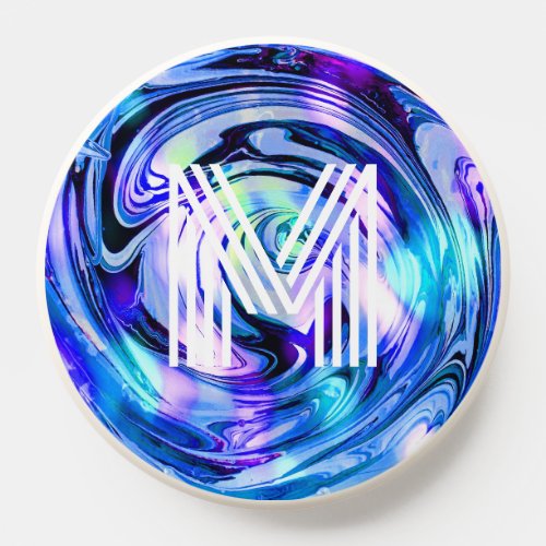 Marble Swirls Bright Blue Abstract Name Monogram PopSocket