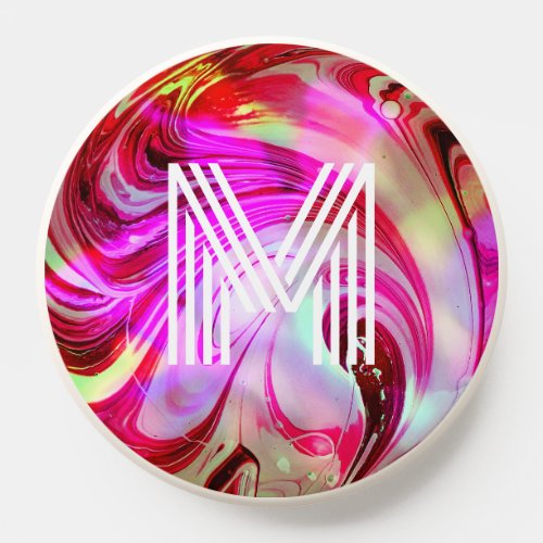 Marble Swirls Bright Pink Abstract Name Monogram PopSocket