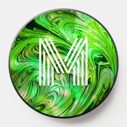 Marble Swirls Green Abstract Art Name Monogram PopSocket