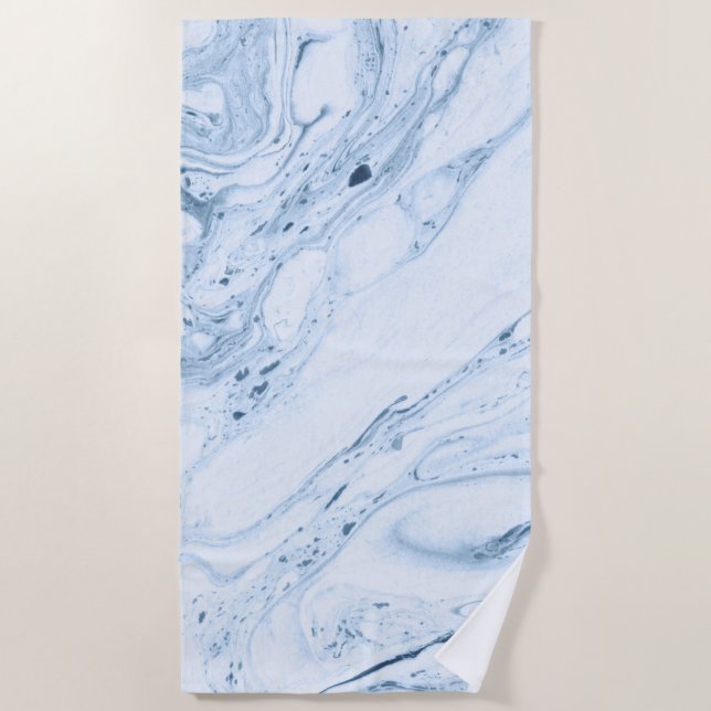 Marble swirls in white light blue-gray beach towel (Front)