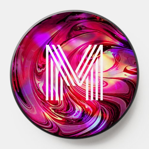 Marble Swirls Purple Abstract Art Name Monogram PopSocket
