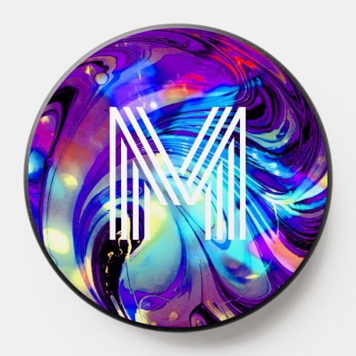 Marble Swirls Purple Blue Abstract Name Monogram PopSocket