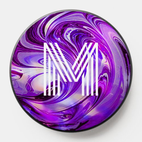 Marble Swirls Violet Abstract Art Name Monogram PopSocket