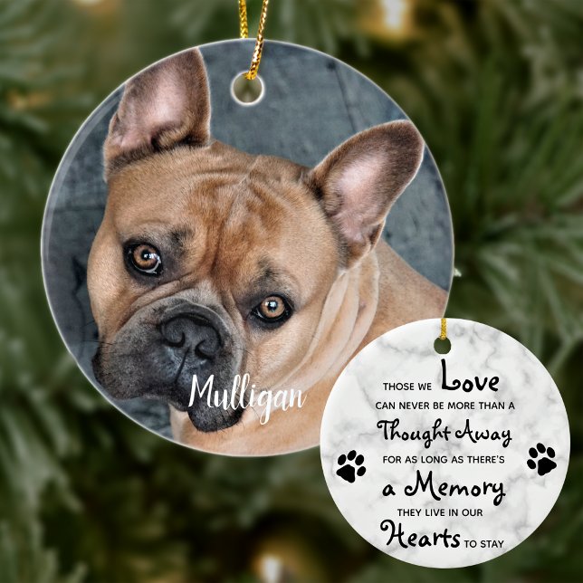 Marble Sympathy Quote Dog Photo Pet Memorial Ceramic Ornament (Creator Uploaded)