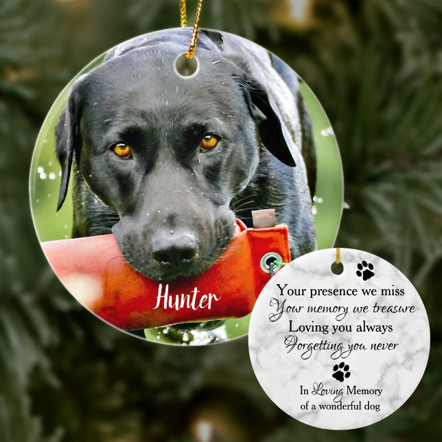 Marble Sympathy Quote Dog Photo Pet Memorial Ceramic Ornament (Creator Uploaded)