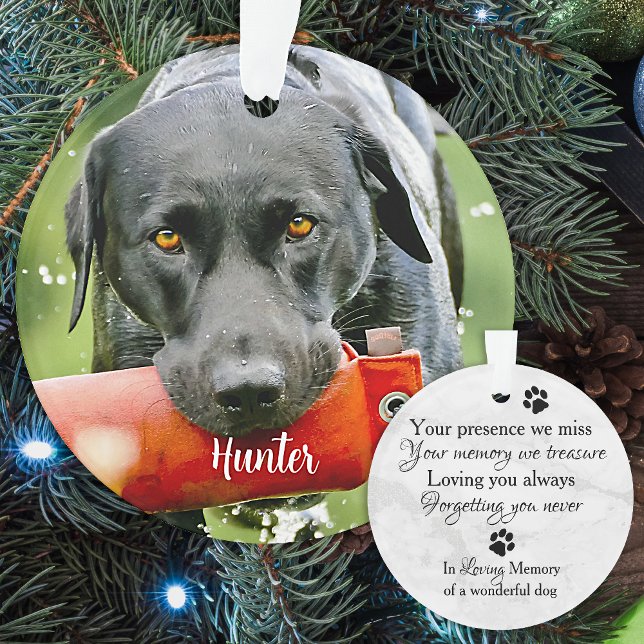 Marble Sympathy Quote Dog Photo Pet Memorial Ornament (Creator Uploaded)